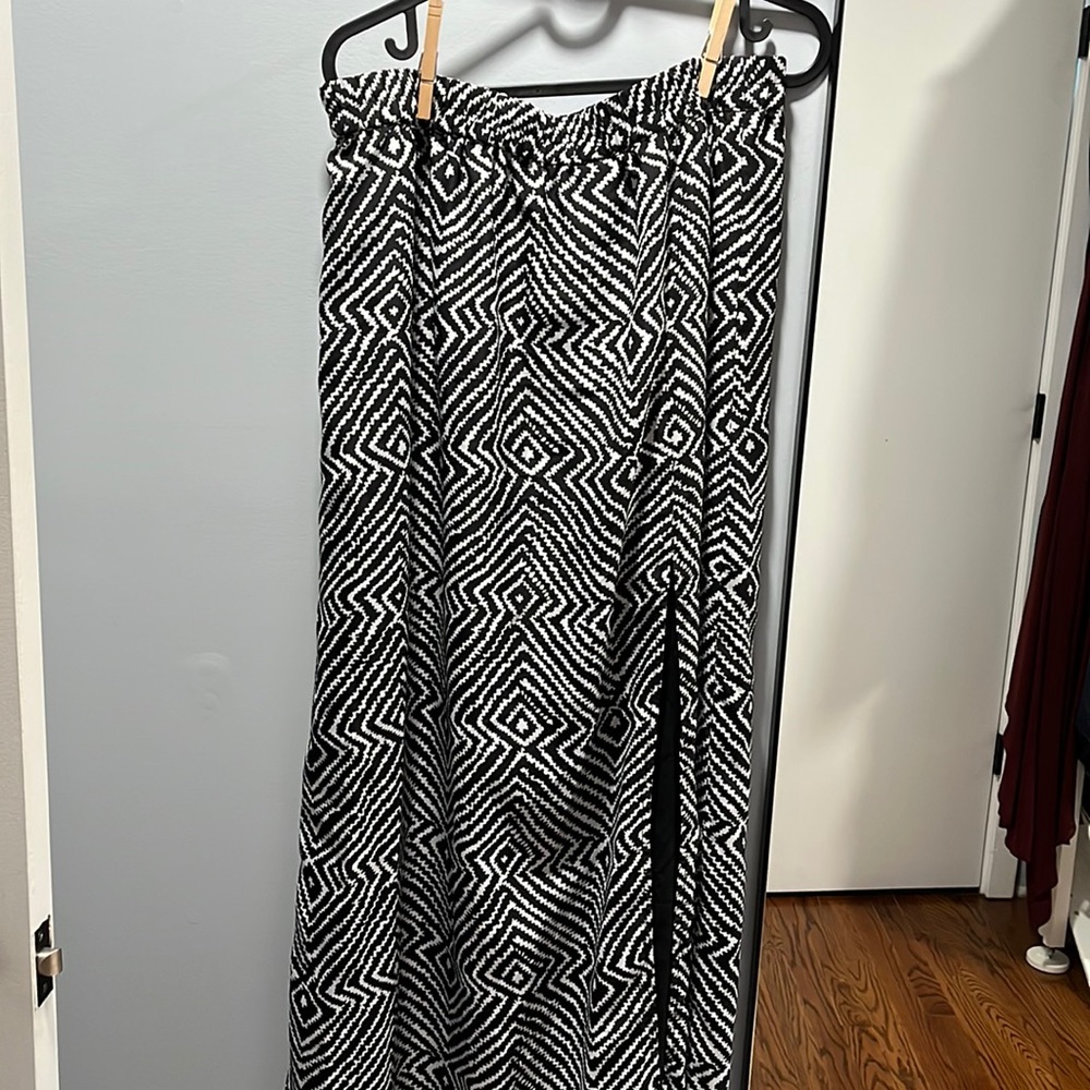Michael Kors Black and White Geometric Maxi Skirt with Slit
